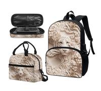 Garronmavis Set di 3 zaini Rock&Roll Skull per ragazze Boston Terrier, spazioso astuccio per il pranzo con gatto tribale, Scultura in carta tigre bianca, Set di zaini per la scuola