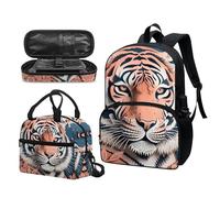 Garronmavis Set di 3 zaini Rock&Roll Skull per ragazze Boston Terrier, spazioso astuccio per il pranzo con gatto tribale, Tiger Paper Speleologia, Set di zaini per la scuola