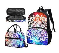 Garronmavis Set di 3 zaini Rock&Roll Skull per ragazze Boston Terrier, spazioso astuccio per il pranzo con gatto tribale, Galassia Mandala Loto Bianco, Set di zaini per la scuola