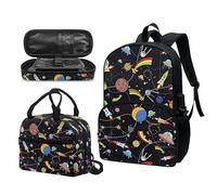 Garronmavis Set di 3 zaini Rock&Roll Skull per ragazze Boston Terrier, spazioso astuccio per il pranzo con gatto tribale, Pianeta Galassia Cartoon, Set di zaini per la scuola