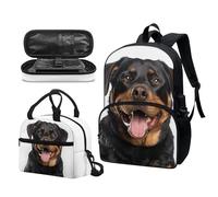 Garronmavis Set di 3 zaini Rock&Roll Skull per ragazze Boston Terrier, spazioso astuccio per il pranzo con gatto tribale, Cane Rottweiler, Set di zaini per la scuola