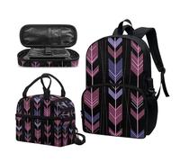 Garronmavis Set di 3 zaini Rock&Roll Skull per ragazze Boston Terrier, spazioso astuccio per il pranzo con gatto tribale, Boho Freccia Etnica Nero, Set di zaini per la scuola