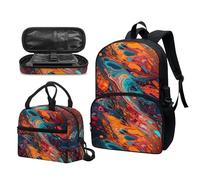 Garronmavis Set di 3 zaini Rock&Roll Skull per ragazze Boston Terrier, spazioso astuccio per il pranzo con gatto tribale, Pittura fluida astratta galas, Set di zaini per la scuola