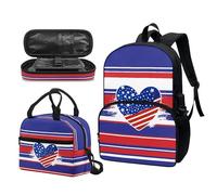 Garronmavis Set di 3 zaini Rock&Roll Skull per ragazze Boston Terrier, spazioso astuccio per il pranzo con gatto tribale, Boston Terrier turchese, Set di zaini per la scuola