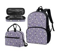 Garronmavis Set di 3 zaini Rock&Roll Skull per ragazze Boston Terrier, spazioso astuccio per il pranzo con gatto tribale, Panda viola cartone animato, Set di zaini per la scuola