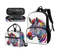 Garronmavis Set di 3 zaini Rock&Roll Skull per ragazze Boston Terrier, spazioso astuccio per il pranzo con gatto tribale, Splash Colorful Rainbow Zebra, Set di zaini per la scuola