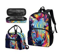 Garronmavis Set di 3 zaini Rock&Roll Skull per ragazze Boston Terrier, spazioso astuccio per il pranzo con gatto tribale, Splash Rainbow Zebra, Set di zaini per la scuola
