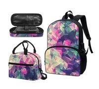 Garronmavis Set di zaini tropicali Hawaii, Van Gogh The Starry Night, borsa termica per il pranzo con freccia tribale bradipo durevole, Geometria Gradiente Rombo, Set di zaini per la scuola