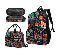 Garronmavis Set di zaini tropicali Hawaii, Van Gogh The Starry Night, borsa termica per il pranzo con freccia tribale bradipo durevole, Boho Cat etnico tribale, Set di zaini per la scuola