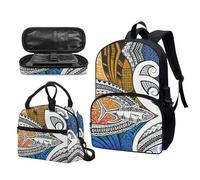 Garronmavis Set di zaini tropicali Hawaii, Van Gogh The Starry Night, borsa termica per il pranzo con freccia tribale bradipo durevole, Stampa Totem Etnico Tonno, Set di zaini per la scuola