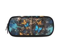 Garronmavis Simpatico astuccio con cucciolo di Corgi con tasca con cerniera, materiale scolastico con squalo acquerello, astuccio per penne verde della foresta, Orologio Retro Farfalla, Zaino per la