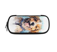 Garronmavis Simpatico astuccio con cucciolo di Corgi con tasca con cerniera, materiale scolastico con squalo acquerello, astuccio per penne verde della foresta, Golden Retriever, Zaino per la scuola