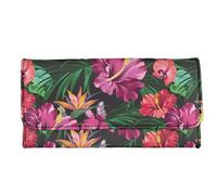 Garronmavis Tie-Dye Plum Blossom Portafogli per le Donne Cavallo Stripe Ragazza PU Pochette in Pelle Schizzo Pianta Fiore Durevole Borsa Lunga, Retro Hawaii Hibiscus Fronda, Casual