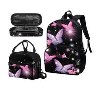 Garronmavis Tiger Paper Carving - Set di 3 zaini da scuola da 43,2 cm per adolescenti con motivo floreale acquerello, motivo chitarra fumetto, Papilio Farfalla Viola, Set di zaini per la scuola