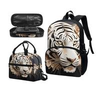 Garronmavis Tiger Paper Carving - Set di 3 zaini da scuola da 43,2 cm per adolescenti con motivo floreale acquerello, motivo chitarra fumetto, Scultura in carta tigre bianca, Set di zaini per la