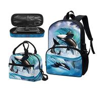 Garronmavis Van Gogh Starry Night 43,2 cm Boy Girl School Daypack, Cow American Flag Lunch Box, Marble Double Zipper Pencil Case, Orche assassine, Set di zaini per la scuola