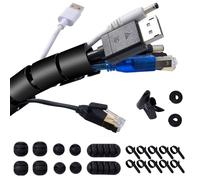 Garrulo Guaina Cavi Elettrici, Φ 28mm Raccogli Cavi Scrivania, Copri Fili Elettrici con 10* Portacavi in Silicone+10* Fascette +2* Nastro Autoadesivo da 1M+1* Clip Guidafilo, Nero