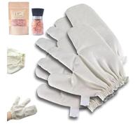 Garshana Guanti da massaggio in seta grezza guanti per massaggio ayurvedico esfolianti e drenaggio linfatico, trattamento ringiovanente con polsiere elastiche (1 paio) (6 pezzi)