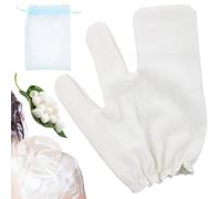 Garshana Guanti da massaggio in seta grezza per massaggio ayurvedico, con cinturino elastico da polso, esfoliazione per migliorare la consistenza della pelle (beige)