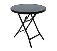 Garsing - Tavolo da bistrot per esterni, piccolo, rotondo, pieghevole, con piano in vetro temperato, compatto, pieghevole, per uso esterno, nero