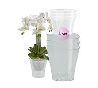 Garten lux Set di 4 vasi per orchidea, trasparenti, 2 l, Ø 16 cm, con set da 4 vasi per orchidea, foro di drenaggio, in plastica, trasparente, 1 l, Ø 14 cm, per uso interno