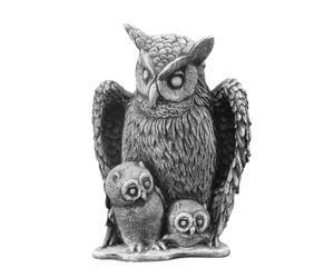 gartendekoparadies.de Famiglia di gufi con ragazzo, statuetta in pietra H. 29 cm, 8 kg, grigio, resistente al gelo in pietra per esterni