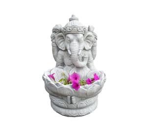 gartendekoparadies.de Figura della Divina Ganesha con Scocca (Grigio), Pietra Figura H 34 cm, 11 kg, Grigio, Resistente al gelo in Gres per Esterni