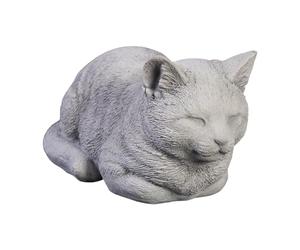 gartendekoparadies.de Gatto sdraiato, statuetta in pietra, altezza 11 cm, 2 kg, grigio, resistente al gelo in pietra grezzo per esterni