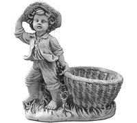 gartendekoparadies.de Ragazzo con vaso per fiori in pietra, altezza 40 cm, 1 litro, 10 kg, grigio, resistente al gelo per esterni