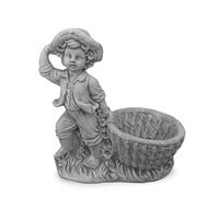 gartendekoparadies.de Statua da giardino Ragazzo con vaso, altezza 40 cm, vaso per piante in pietra refrattaria resistente al gelo, decorazione da giardino in grigio