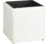 GARTENFREUDE, Portavaso quadrato in polyrattan, resistente alle intemperie, con inserto in plastica, 28 x 28 x 28 cm, colore: Bianco
