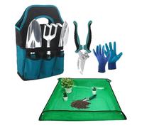 Gartenhandwerkzeuge Set - 7-teiliges Gartengeräte-Set Mit Großer Und Schaufel, Dreizink-Schaufel, Schere, Handschuhen, Bodenmatte Und Tragetasche Für Blumenbeete, Zimmerpflanzen Gartenpflege