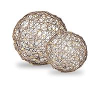 Gartenpirat Set di sfere decorative effetto rattan, Ø 30 cm e Ø 40 cm, luce bianca calda, filo di rame, con funzione timer per interni ed esterni