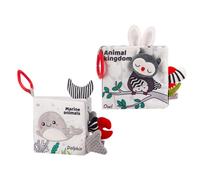 GARVALON 2 Libri di Stoffa per Ragazzo Ragazza 0-1 Anno, Giochi Sensoriali sulla Pancia, Libri da Bagnetto Sicuri e Morbidi Stampe in Bianco e Nero per Sviluppo Visivo e Tattile