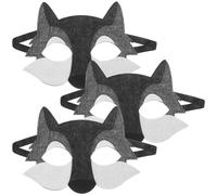 GARVALON 3 Pezzi Maschere di Lupo in Feltro, Maschere a Mezza Faccia per Feste di Compleanno e Cosplay, Accessori Travestimento Design Cartoon Grigio per Bomboniere e Giochi di Finzione