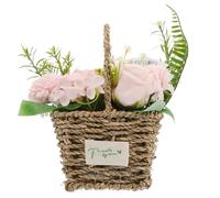 GARVALON Bouquet di Fiori di Sapone Rosa Profumato con Cestino in Bambù Fiore Artificiale Decorativo per Regalo Romantico e Arredamento Casa per Compleanni e Festa della Mamma