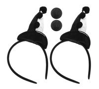 GARVALON Fascia per Chioma da Clown da Donna 2 Cappelli di Carnevale in Peluche Bianco e Nero e 2 Nasi Neri in Spugna Set Accessori Cosplay per Costume di Halloween e Feste a Tema Circo