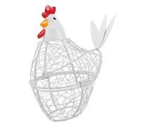 GARVALON Portauova in Ferro Bianco con Coperchio a Forma di Gallina Contenitore per Uova da Banco 17X9X19 CM Cestino Portaoggetti da Cucina per Conservazione e Esposizione Uova Fresche