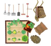 GARVALON Set 16 Pezzi Mini Modelli Paesaggistici e Attrezzi Agricoli in Plastica per Decorazione Scena Mini Fattoria Orto, Accessori Micro Paesaggio per Hobby e Modellismo