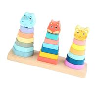 GARVALON Set di Anelli Impilabili in Legno per 1-2 Anni Giocattolo Educativo per la Cognizione di Forme e Colori Gioco Creativo per Sviluppo Manuale e Intellettuale