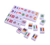 GARVALON Set Mahjong da Viaggio 64 Tessere 24Mm in Melamina Bandiere del Mondo Gioco di Memoria e Strategia per 2 Giocatori Gioco Educativo di Geografia per Famiglie e Coppie