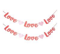 GARVALON Striscione Decorativo a Tema San 2 Pezzi, Bandierine Glitterate a Forma di Cuore, Decorazioni Sospese per Matrimoni e Feste Romantiche, per Addobbi Interni e Fondali Fotografici