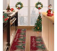 Garvee 2 Pezzi Tappeti Natalizi per Cucina e Ingresso, Antiscivolo e Lavabile, Motivo Alberi di Natale Rosso, Ideali per Porta Interna/Esterna e Decorazione Festiva Invernale, 40x60cm+40x120cm, Rosso
