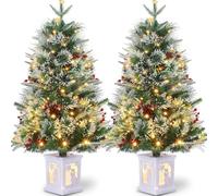 Garvee Albero di Natale artificiale 90 cm Set di 2, 78 lampade a LED, rami realistici, bacche rosse, fiocco di neve, albero artificiale per decorazione natalizia