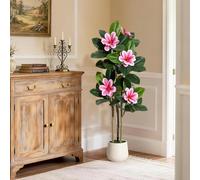 Garvee Albero Ficus Falso 122 cm | Pianta Artificiale Interna Foglie Tocco Reale & Tronchi Multipli | Vaso Falso Pianta con Fiori Bianchi per Decorazione Casa Ufficio Soggiorno