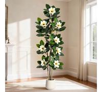 Garvee Albero Ficus Falso 182 cm | Pianta Artificiale Interna Foglie Tocco Reale & Tronchi Multipli | Vaso Falso Pianta con Fiori Bianchi per Decorazione Casa Ufficio Soggiorno