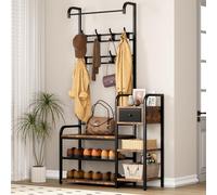 Garvee Appendiabiti Ingresso con Panca Scarpiera e 5 Ripiani Portaoggetti, 8 Robusti Ganci, Panca da Ingresso in Stile Vintage con Cassetti Portaoggetti e Attaccapanni