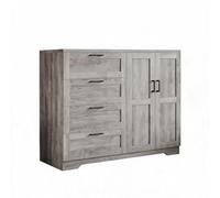Garvee Armadio Basso in Legno Con 4 Cassetti, 2 Ante e Asta Appendiabiti | Grigio Credenza Rovere Artigianale 110×50×120 cm Armadio in Truciolato, Comò Armadio Basso Madia con Ante Armadietto Stretto