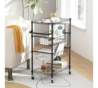 Garvee Carrello portaoggetti arrotolabile con 4 ripiani e cestini regolabili - mobile, robusto e multifunzione, per cucina, bagno, lavanderia, colore: nero
