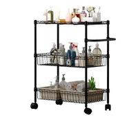 Garvee Carrello Rotolante 3 Ripiani in Metallo con Cestini - Tavolo di Stoccaggio Mobile con Ruote per Cucina, Bagno, Ufficio